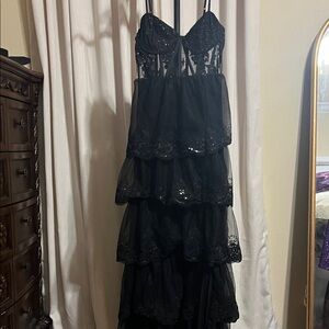 Lulu's Black Sequin Tiered Dress